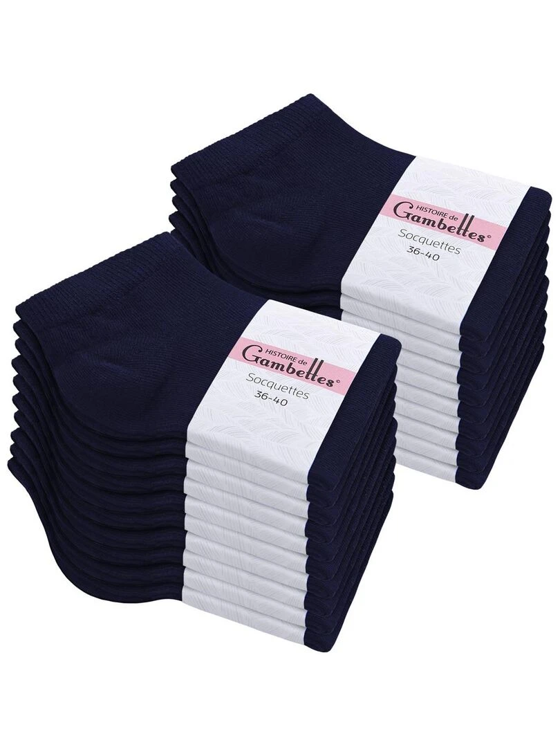 Socquettes Coton Prémium Lot 20 Paires Fabrication UE Bleu marine