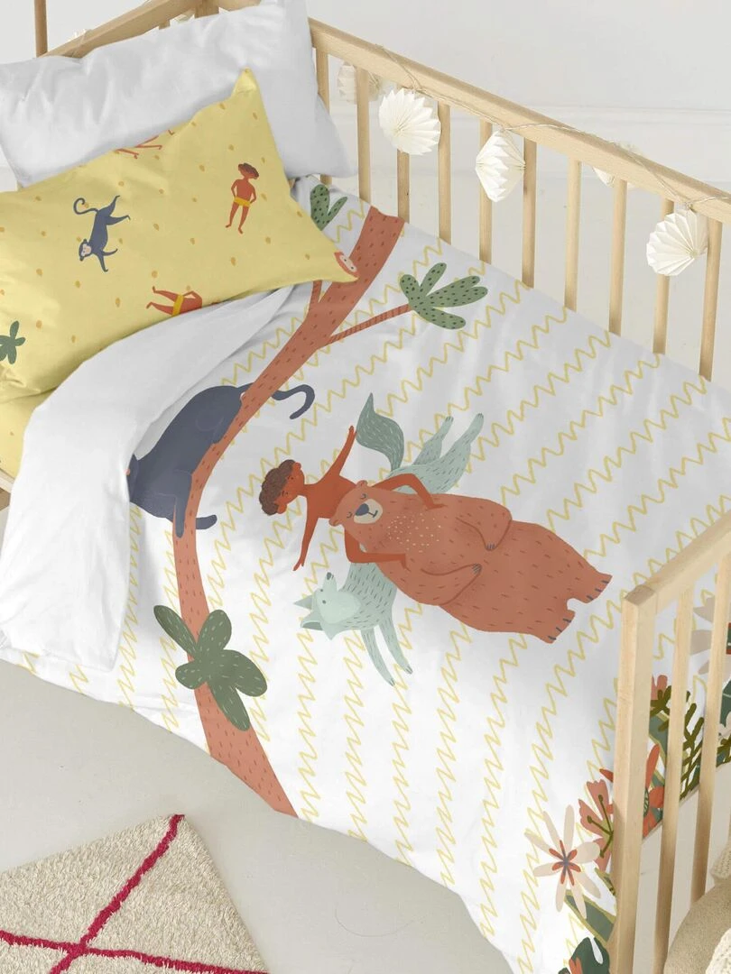 Parure housse de couette 2 pièces Jungle life "Happyfriday" Blanc