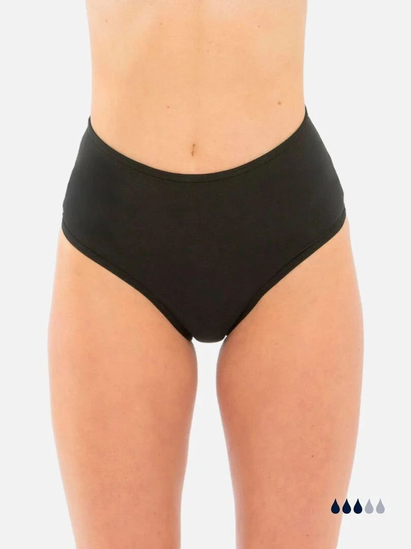 Bas de Maillot de bain Menstruel taille haute croisé Flux moyen Nola Noir