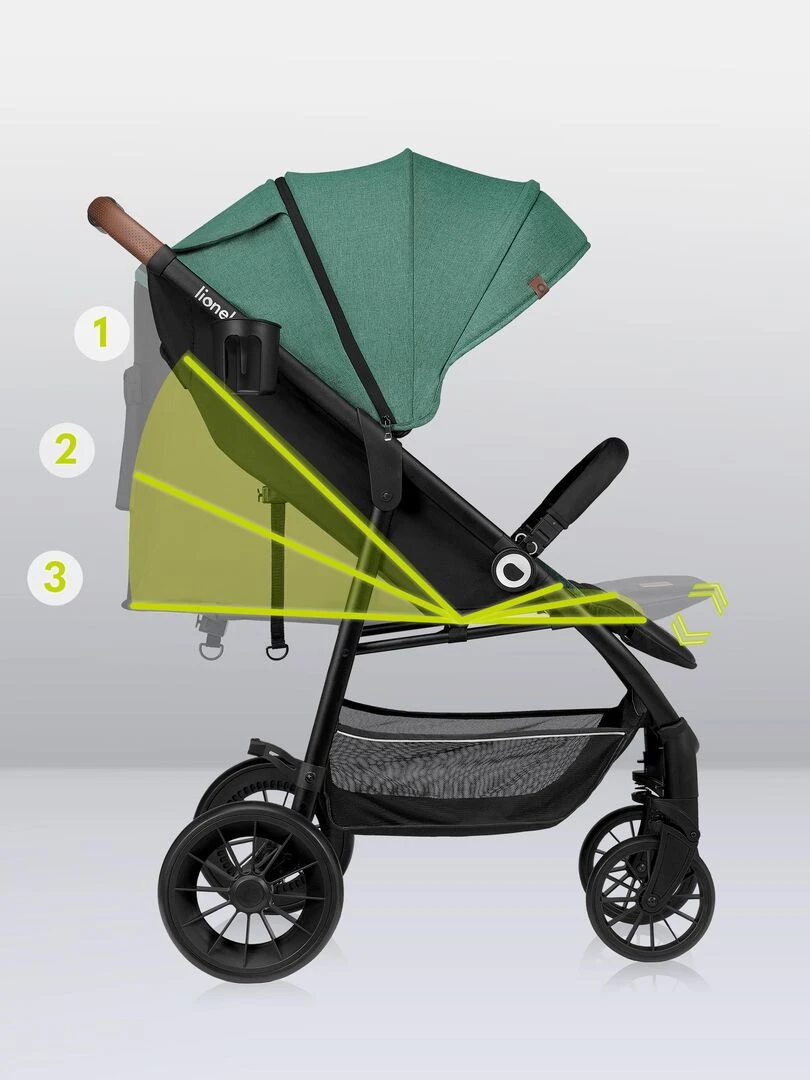 LIONELO Zoey   Poussette bébé compacte Buggy   De 6 à 36 mois   Capote XXL   Vert   Noir Vert