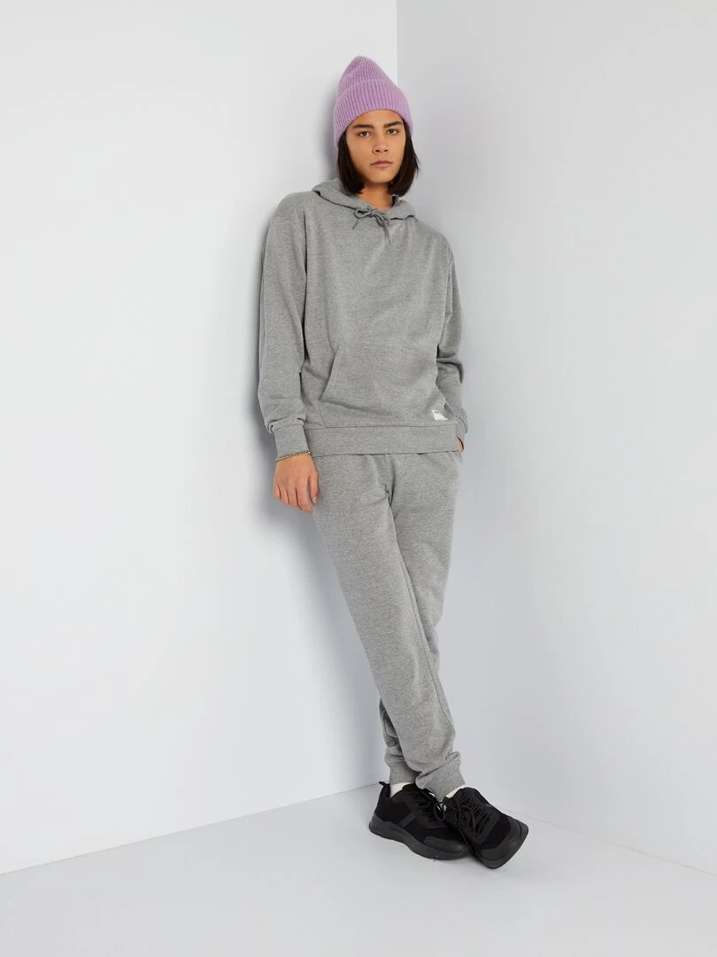 Sweat à capuche à détail brodé Gris