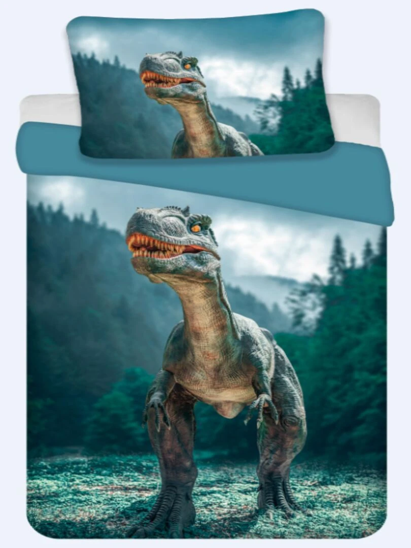 Parure de Lit Enfant Coton Dinosaure Rex Vert