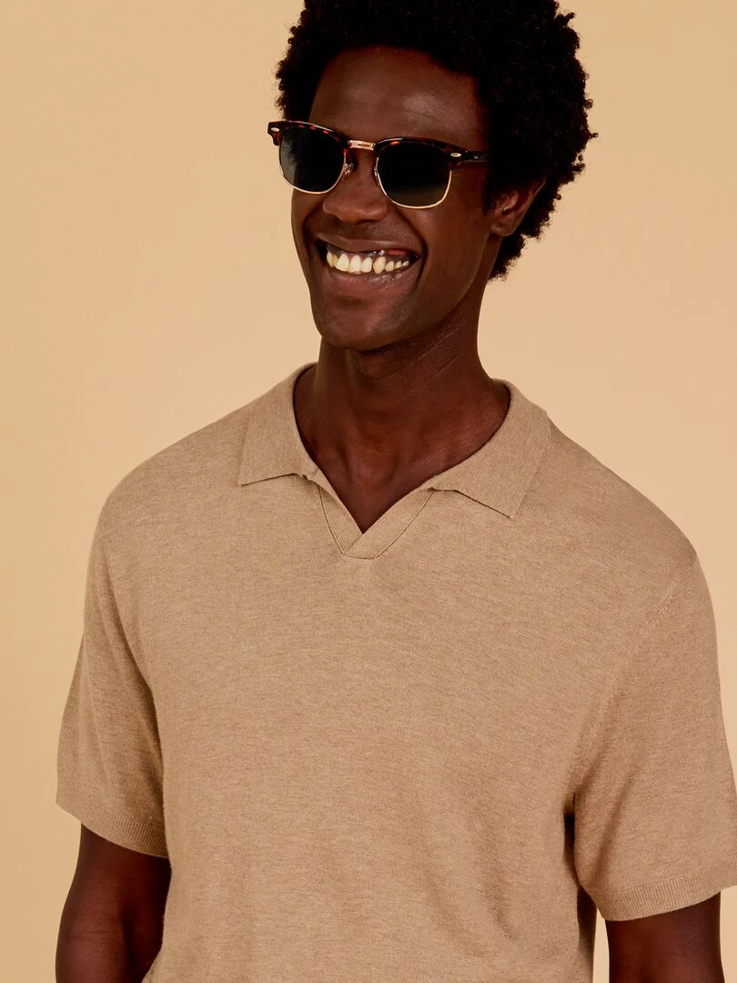 Polo en tricot à manches courtes   beige
