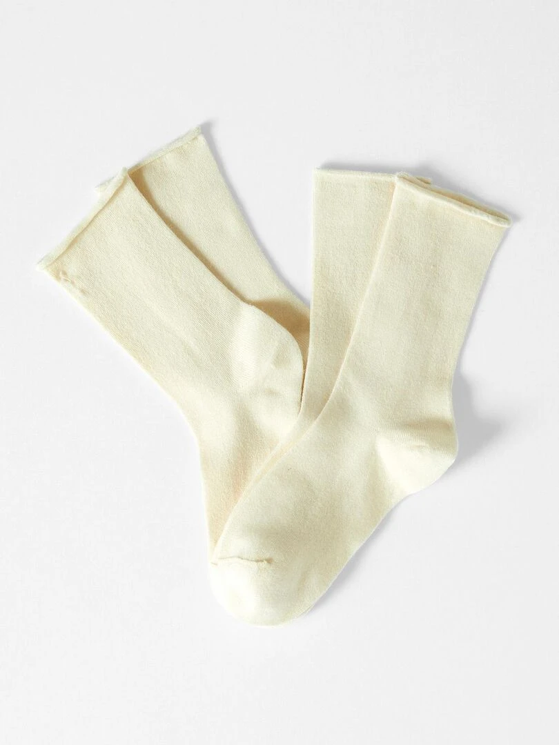 Lot de 2 paires de chaussettes soie et Thermolactyl   Damart   Beige chiné