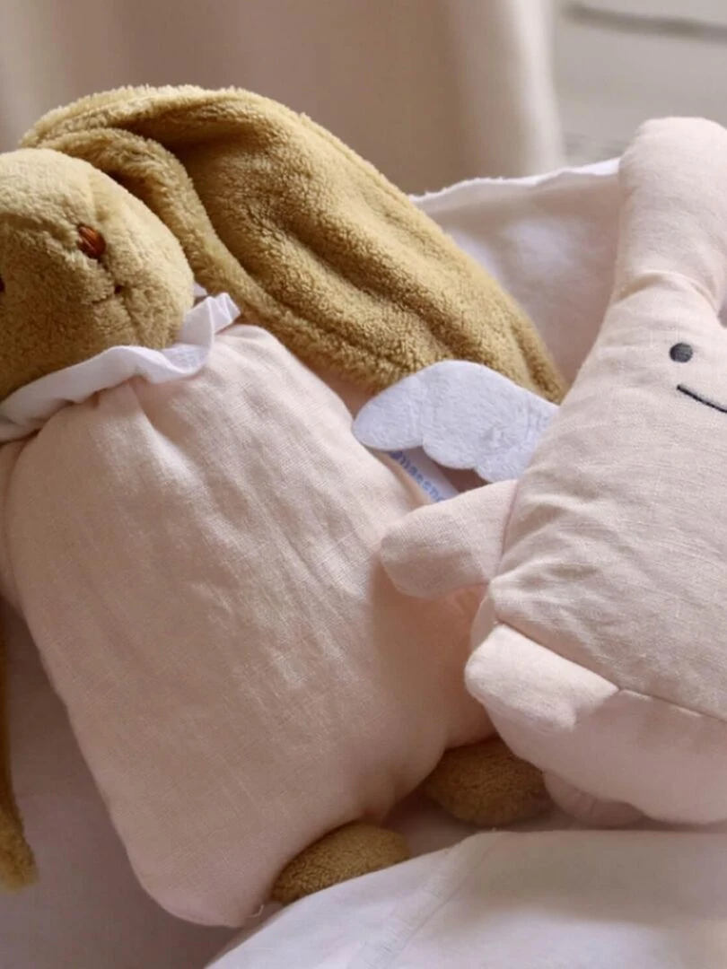 Peluche lapin nid d'ange en lin rose poudré (20 cm)   Rose