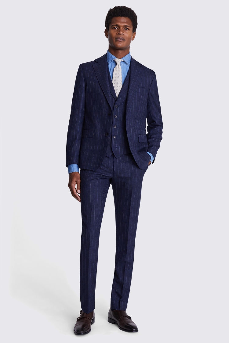 Italian Tailored Fit Navy Stripe Jacket   Buy Online at Moss