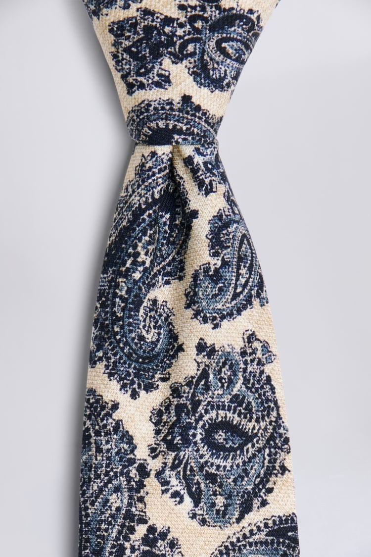 Bottinelli Neutral & Navy Silk Paisley Tie Buy Online at Moss
