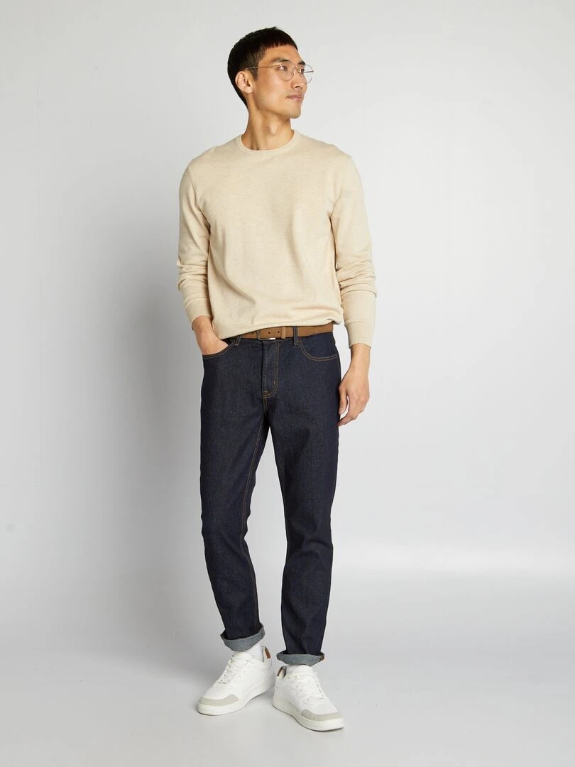 Pull uni à col rond Beige