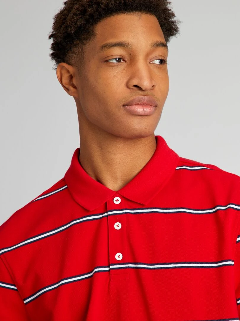 Polo en piqué de coton à rayures + d'1m90   rouge