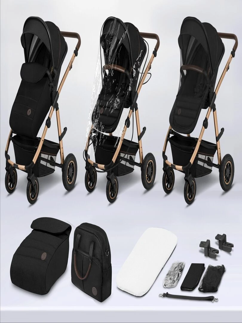 LIONELO Amber   Poussette bébé 3en1   Jusqu'à 22Kg   Nacelle  Cosy Siège auto  Accessoires   iSize   Noir