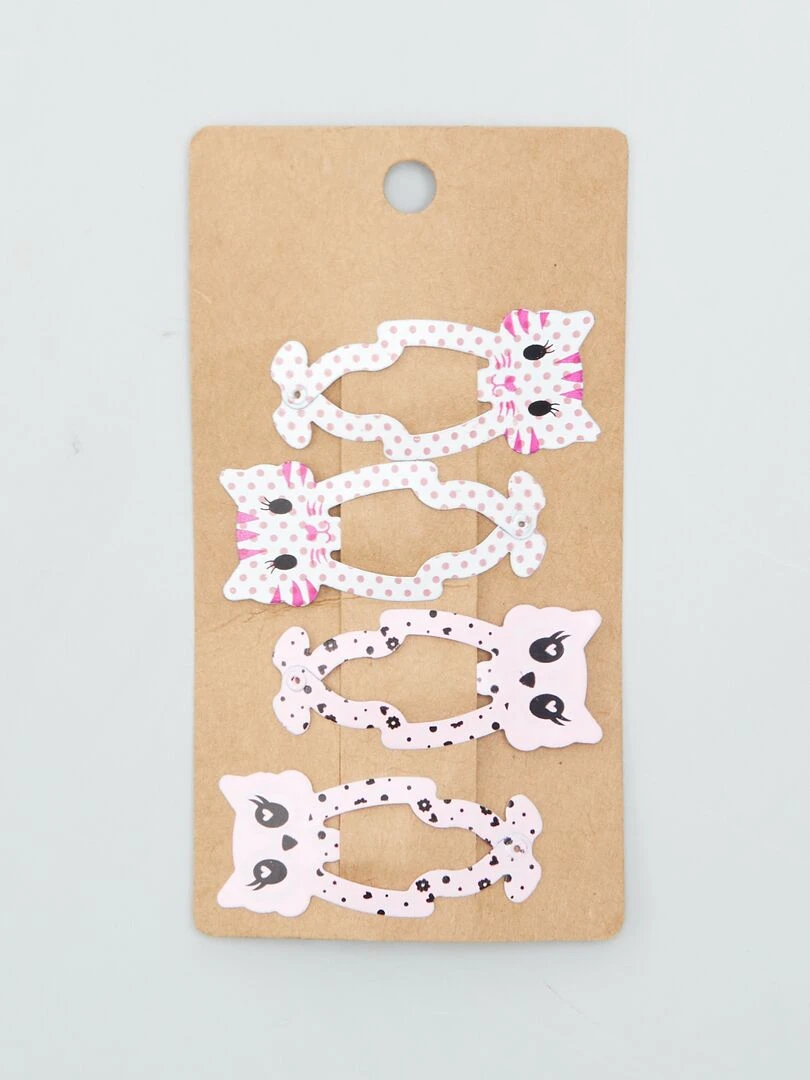 Lot de 4 barrettes clic clac   Blanc/rose