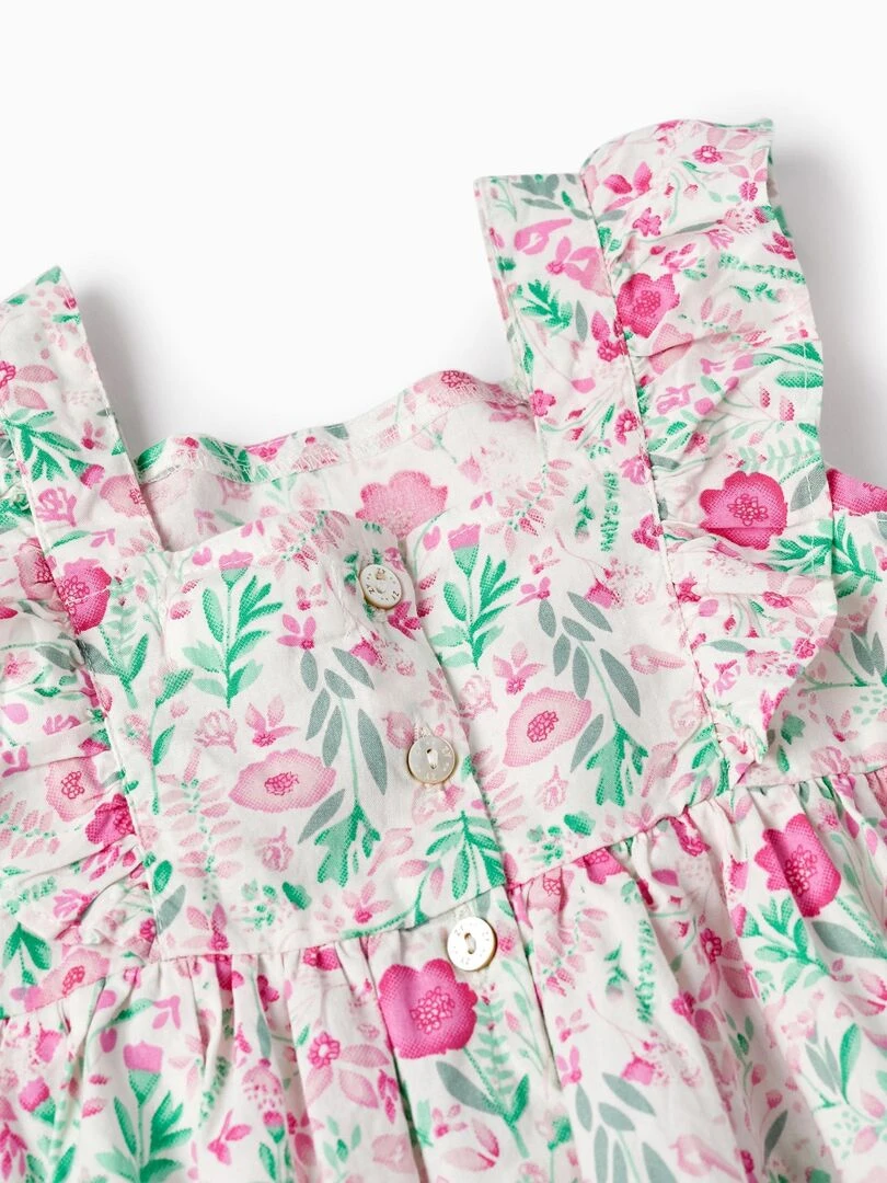 Robe en coton à fleurs pour bébé fille manches courtes LETS PARTY   Rose
