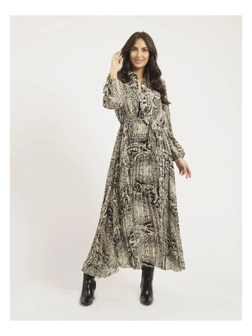 Robe longue plissée motifs INASSIA Blanc