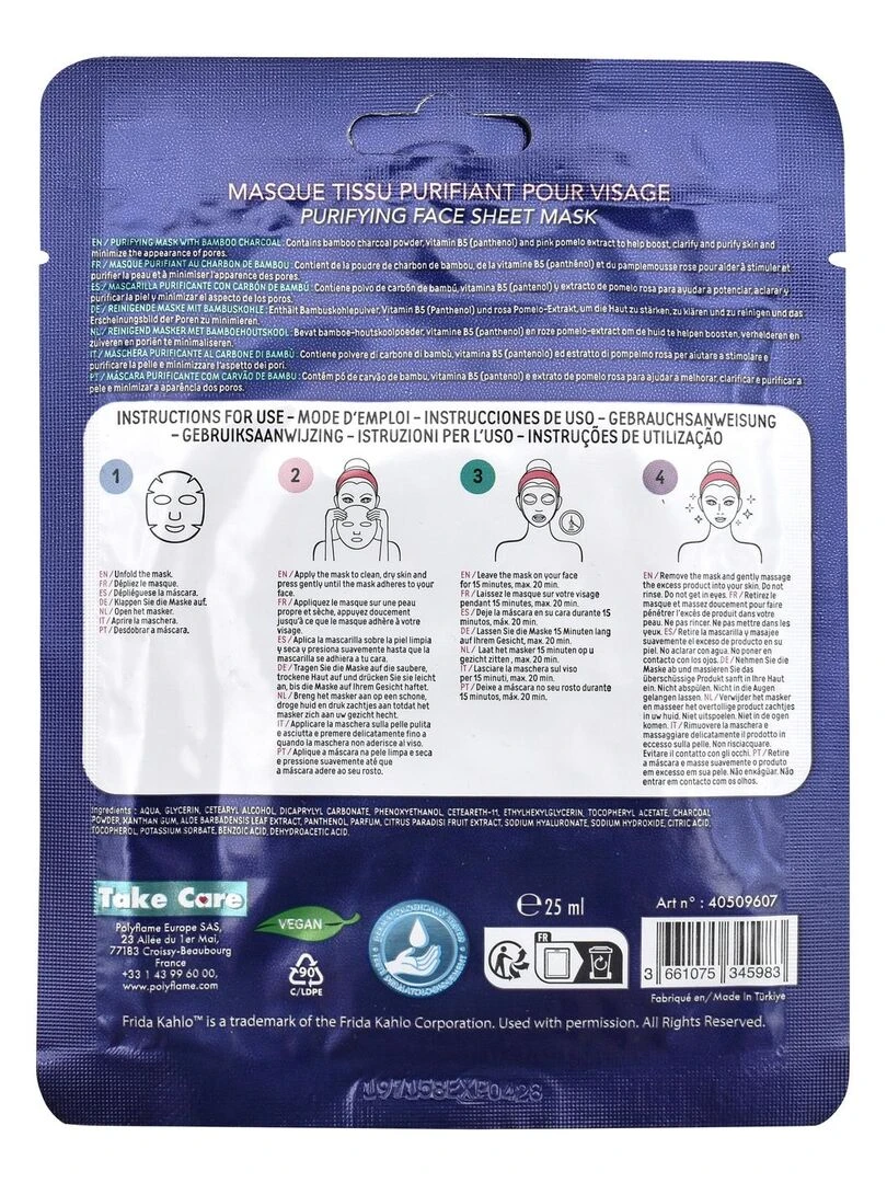 Frida Kahlo Masque Tissu au charbon pour Visage 25 ml N/A