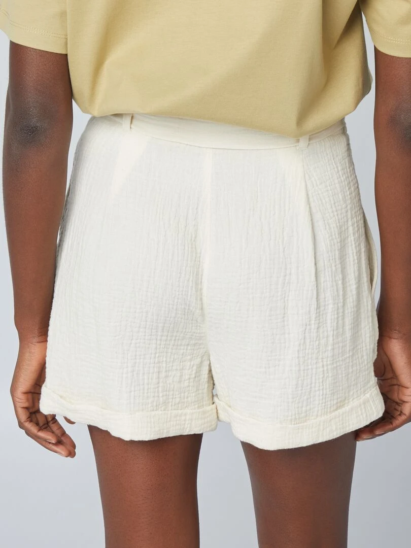 Short taille haute en gaze de coton   Beige