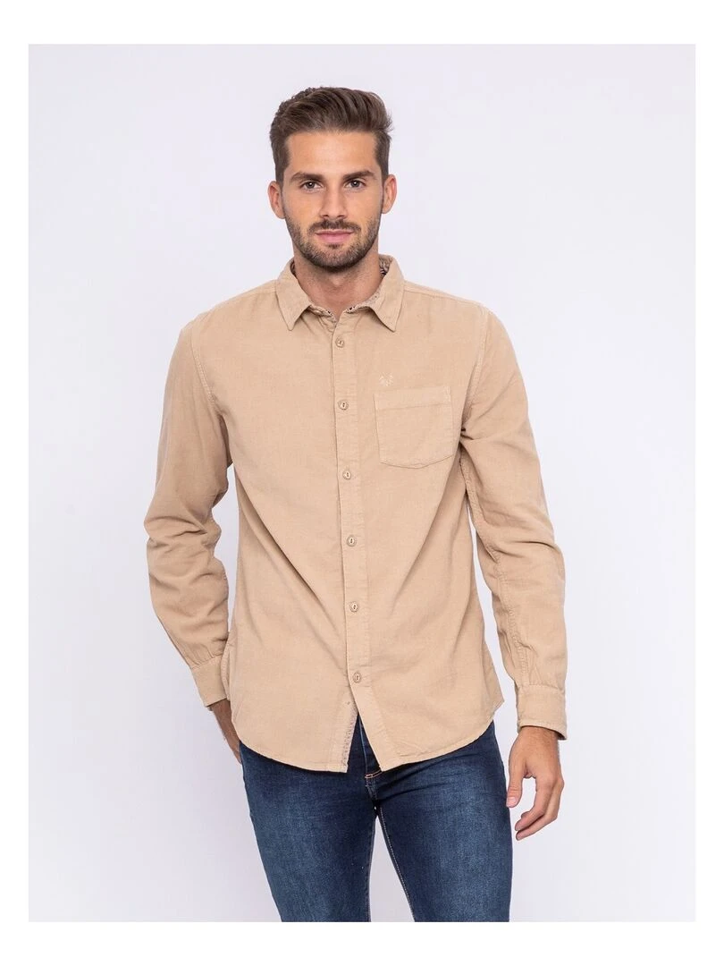 Chemise manches longues pur coton velours TRESOR Marron