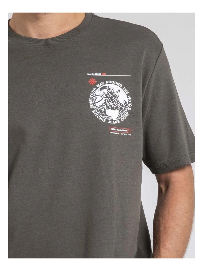 T shirt col rond oversize pur coton JOHART   Kaki