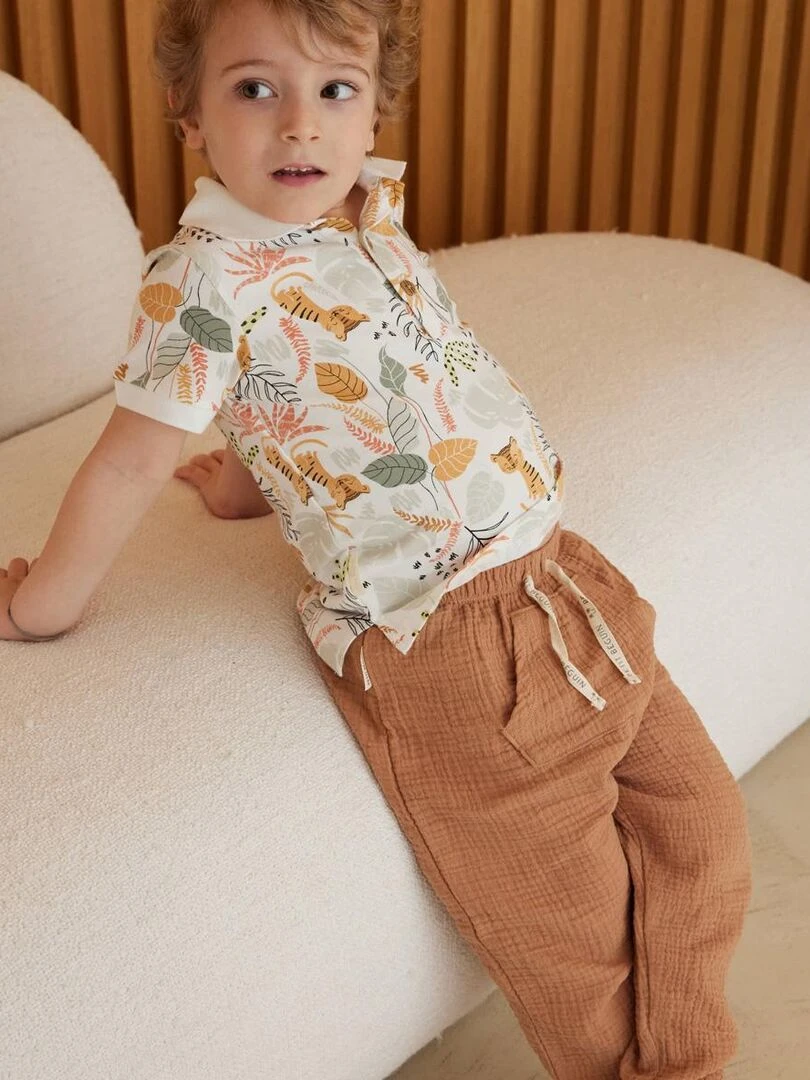 Pantalon bébé en gaze de coton Petit Envahisseur   Marron