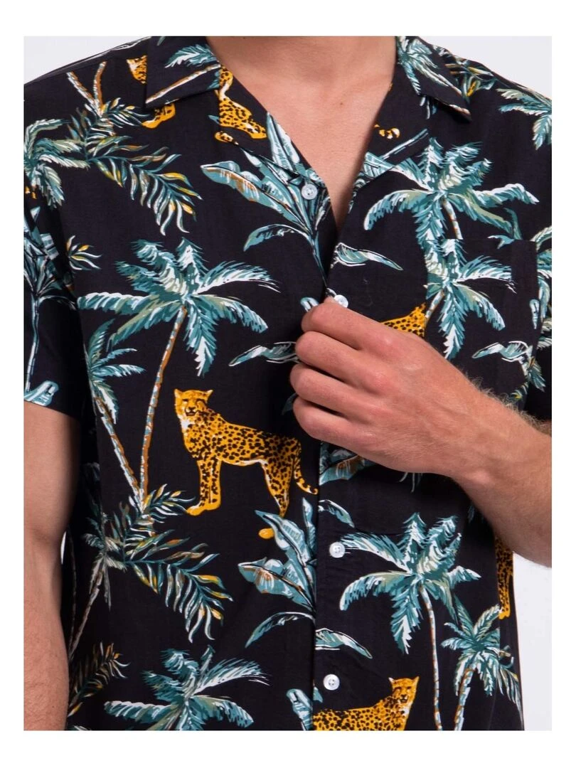 Chemise manches courtes pure viscose motifs DOUBAKAR   Noir