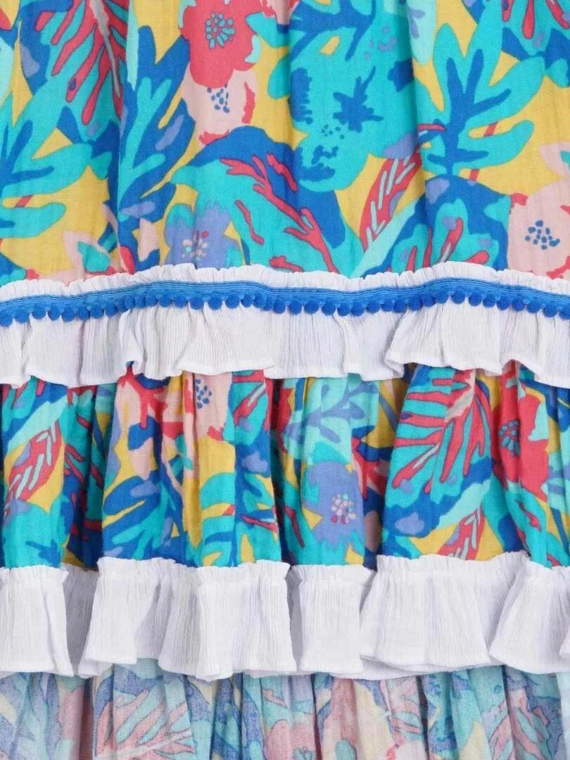Robe/Jupe Longue de Plage Fille  Fleurs Hawaï Bleu Rose  IBIZA   'LA FAUTE A VOLTAIRE'   Bleu turquoise