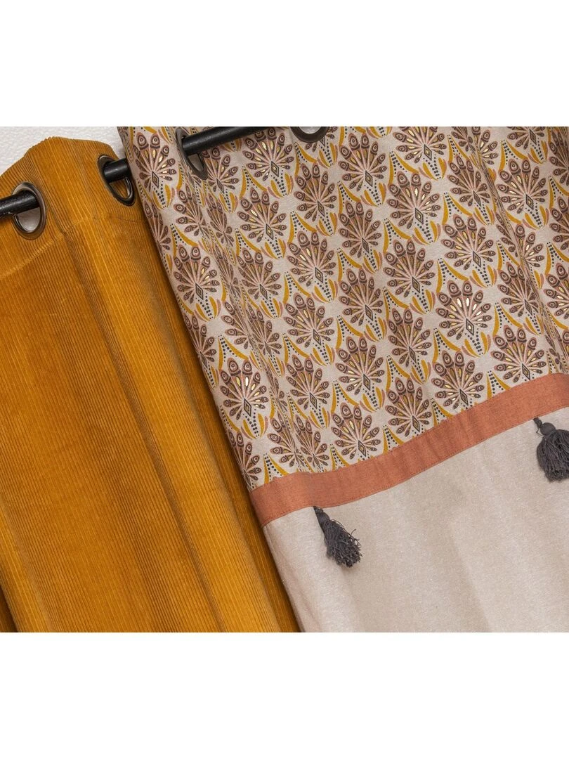 Rideau en coton avec œillets et embrasse PEACOCK 'Deko&co'   Blanc Marron