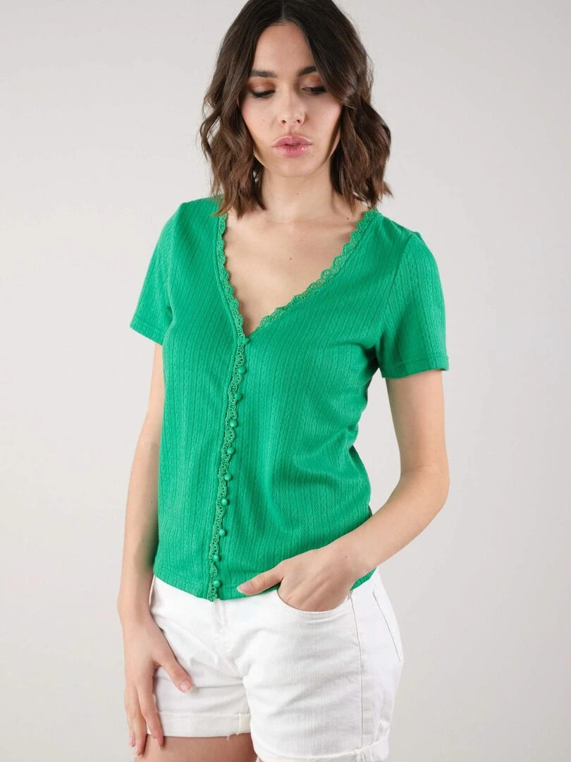 T shirt pour femme en maille jacquard 'Deeluxe'   Vert