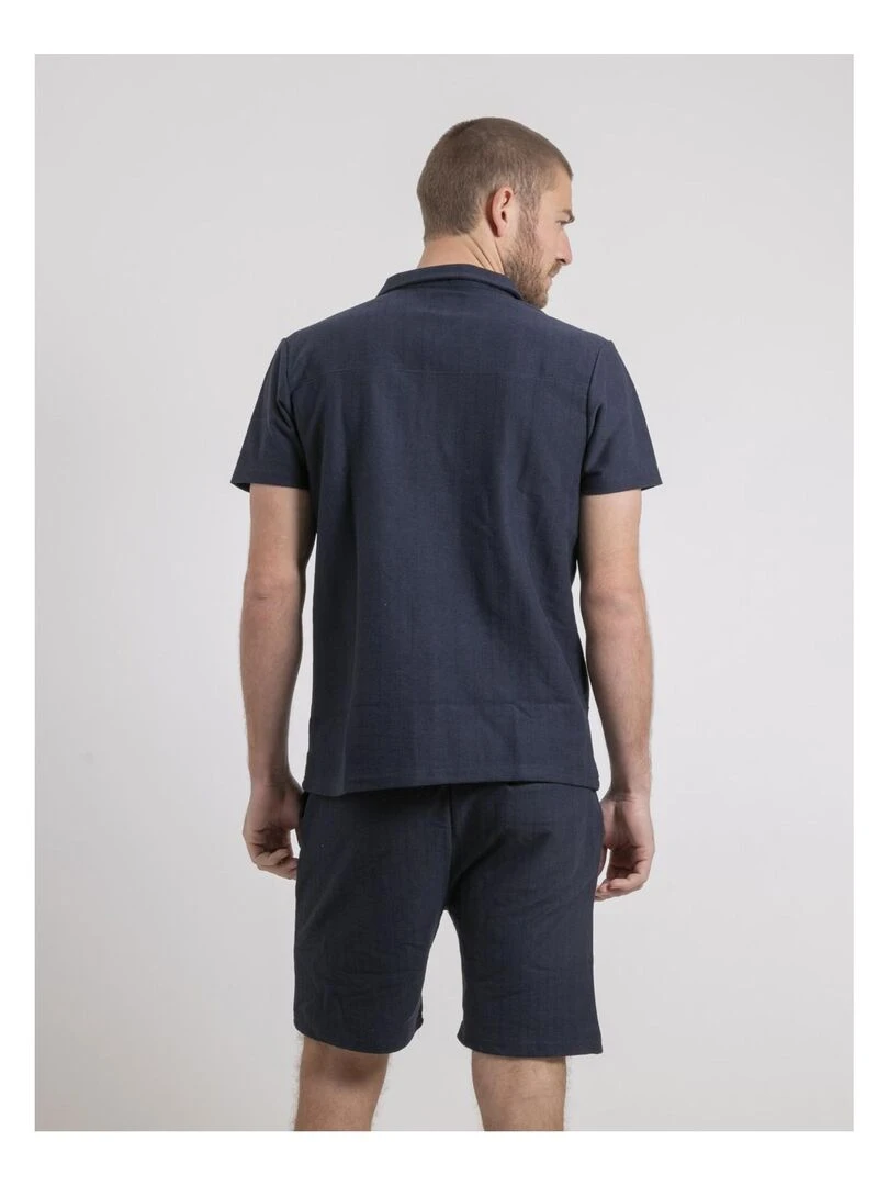 Chemise manches courtes maille coton DOJOPARIS Bleu marine
