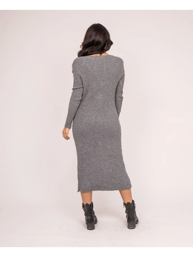 Robe longue maille côtelée IVERNY Gris chiné