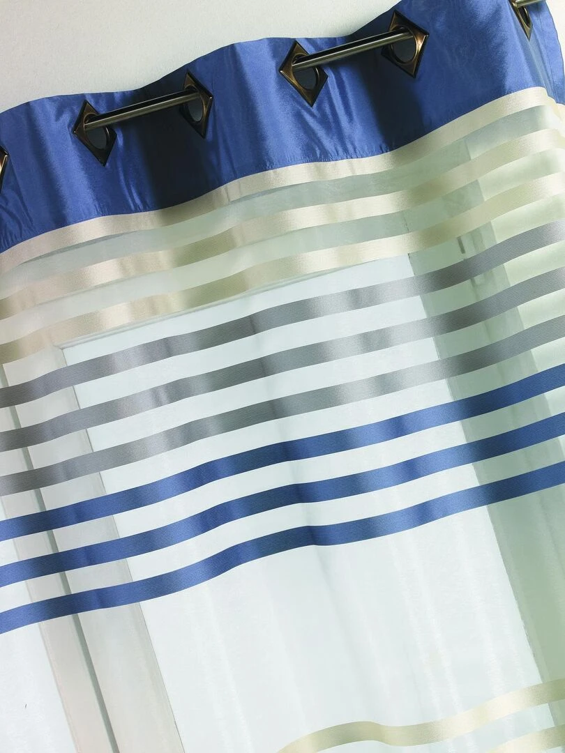 Voilage en Organza rayé et Coloré Bleu