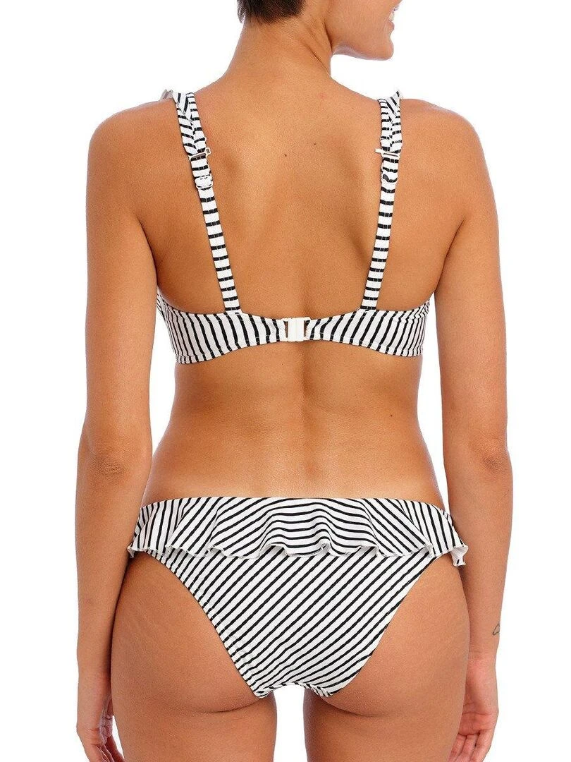Haut de maillot rayé décolleté plongeant à volant Jewel cove   Blanc