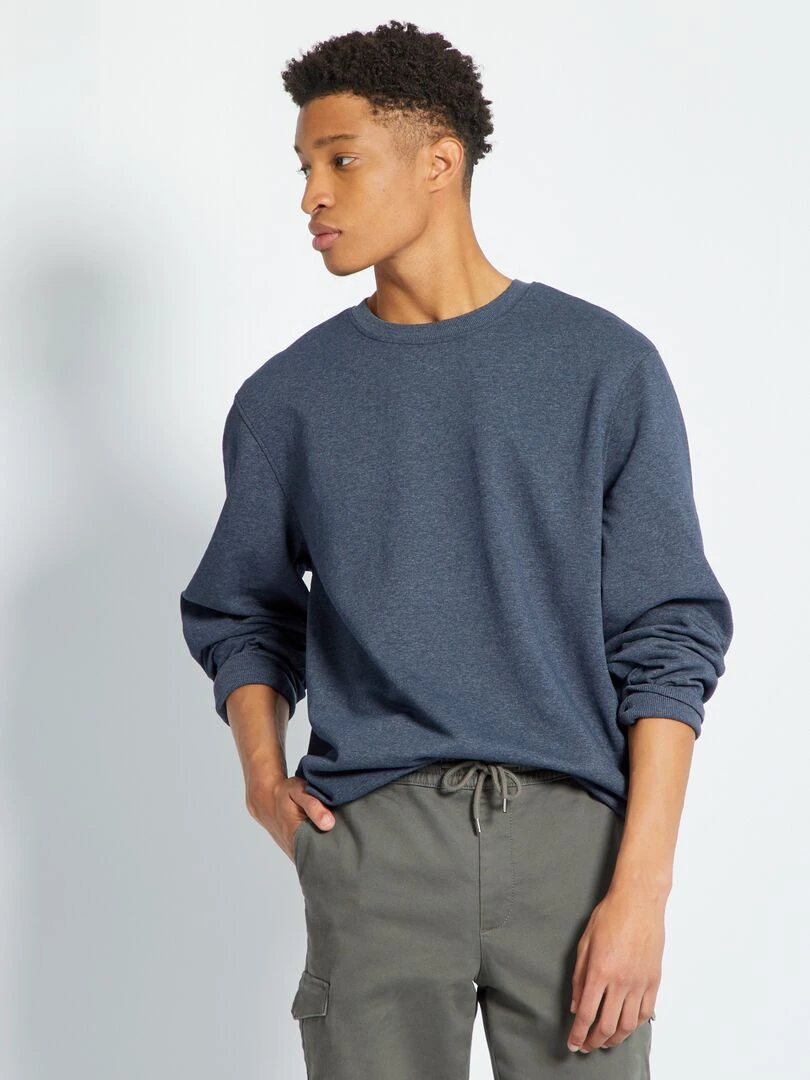Sweat en molleton uni à col rond +1m90 bleu marine