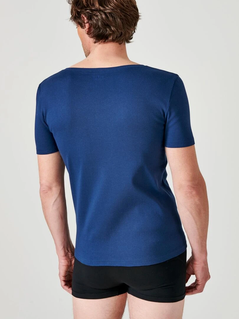 Lot de 2 t shirts col V  manches courtes  Essential pur coton peigné   Damart   Bleu marine