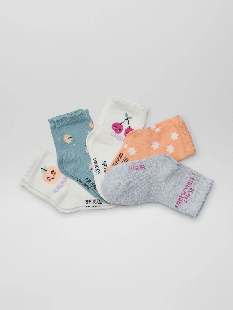 Lot de 5 paires de chaussettes Blanc/vert/orange