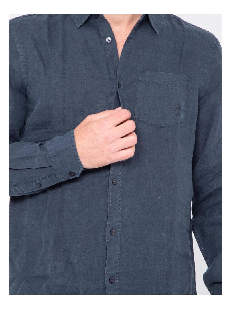 Chemise manches longues pur lin DALAMO   Bleu marine