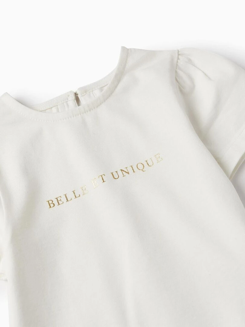 T shirt + Jupe pour Bébé Fille 'Belle et Unique'  CÉRÉMONIE   Blanc