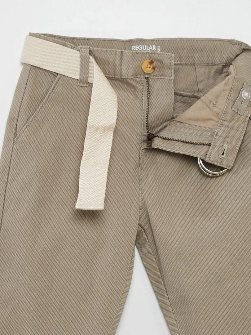 Pantalon chino en twill + ceinture   Gris
