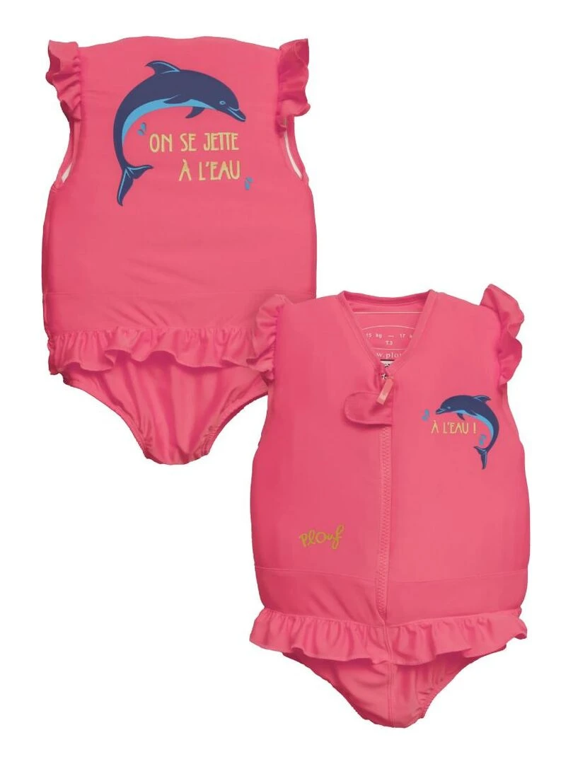 Maillot de Bain Dauphin Enfant avec Flotteurs Accessoire de Natation Fille Rose