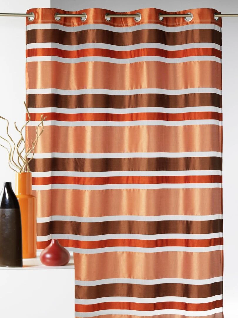 Voilage en Organza rayures horizontales Marron chocolat