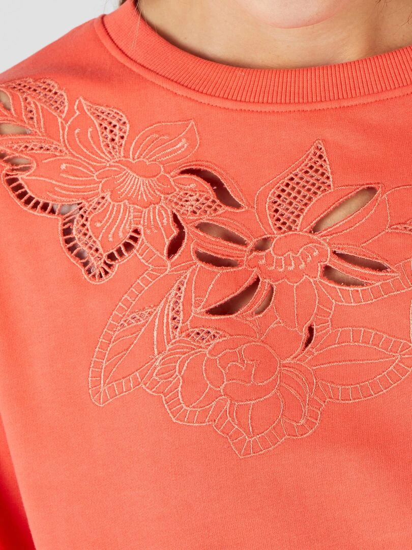 Sweat broderie et guipure Happy D. by Damart Orange corail