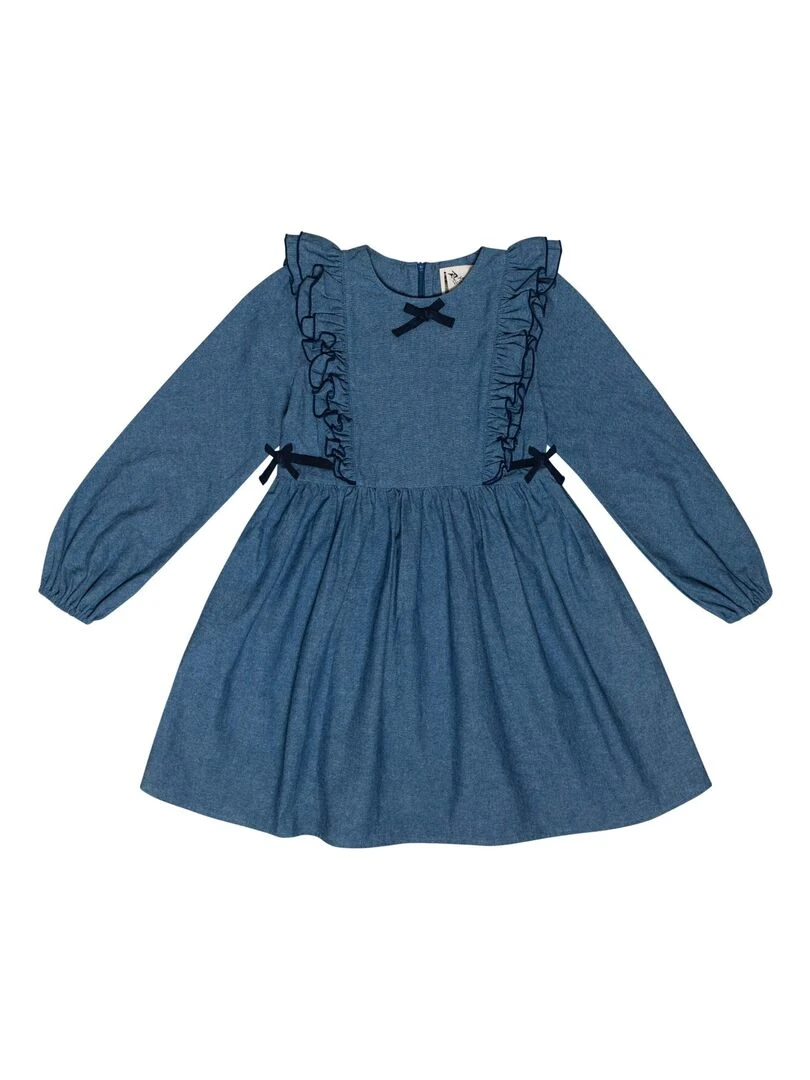 Robe Coton  à Volants Fille  APPOLINE   'LA FAUTE A VOLTAIRE'   Bleu marine