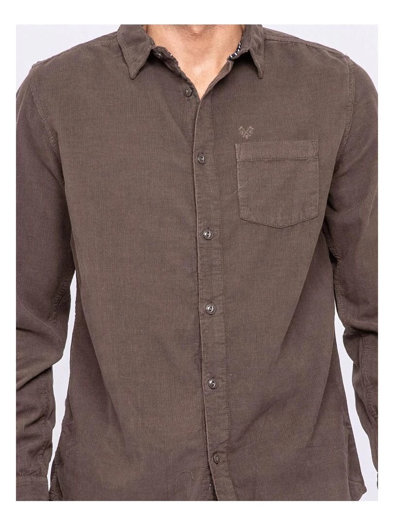 Chemise manches longues pur coton velours TRESOR   Kaki