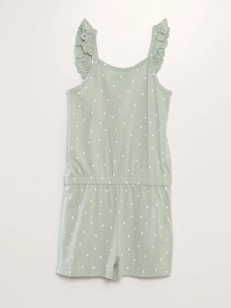 Combi short en coton à bretelles volantées Kaki