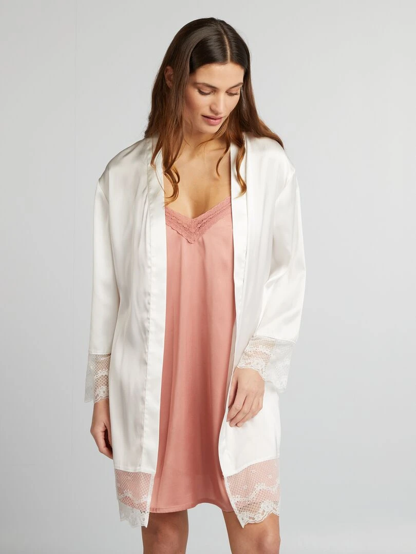 Robe de chambre fluide satinée blanc