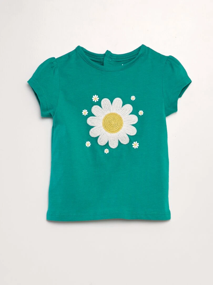 Tee shirt manches courtes imprimé Vert fleur