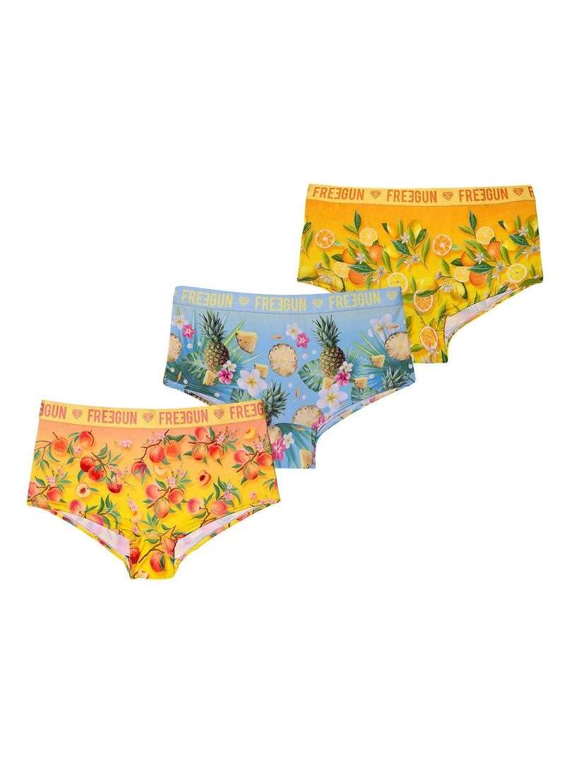 Lot de 3 shortys fille Flower Power Freegun Jaune