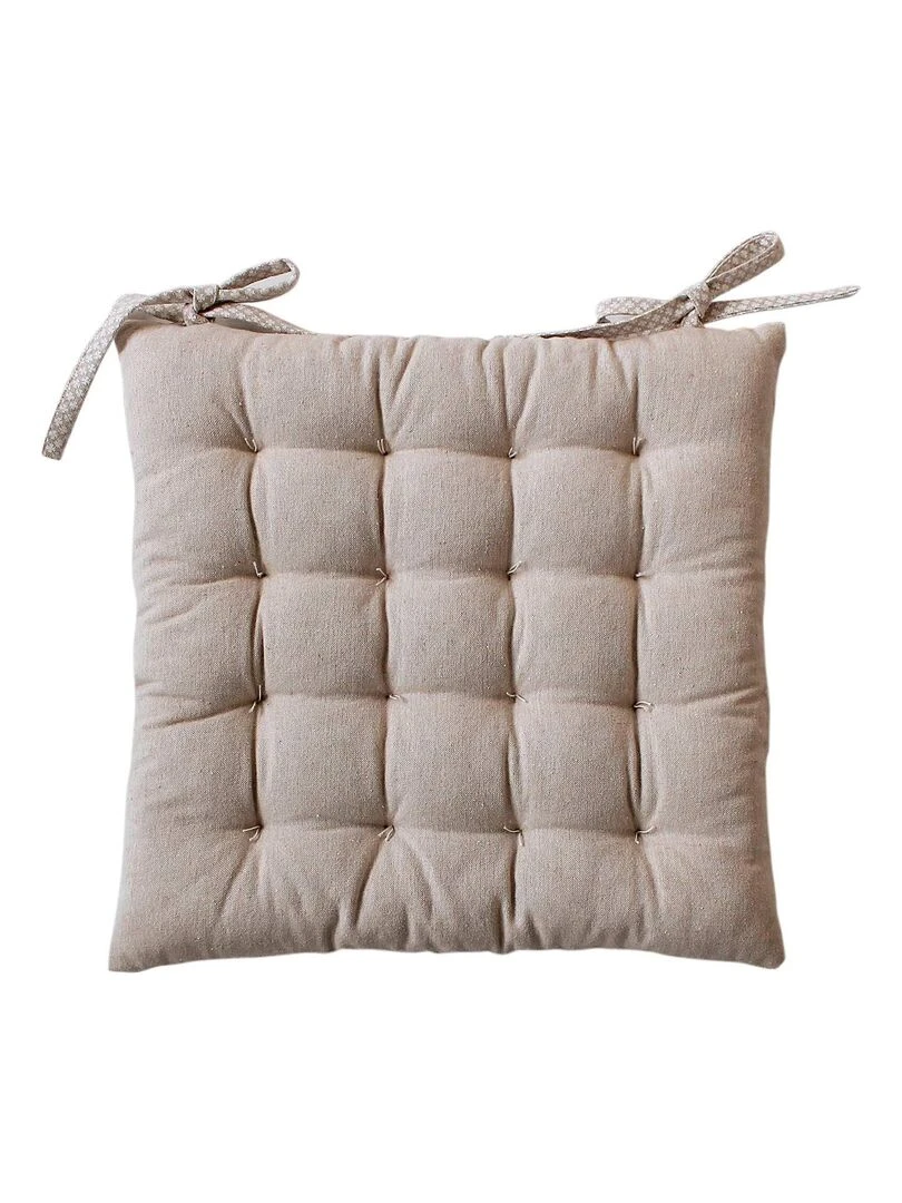 Galette de chaise piquée et imprimée de petites croix Beige