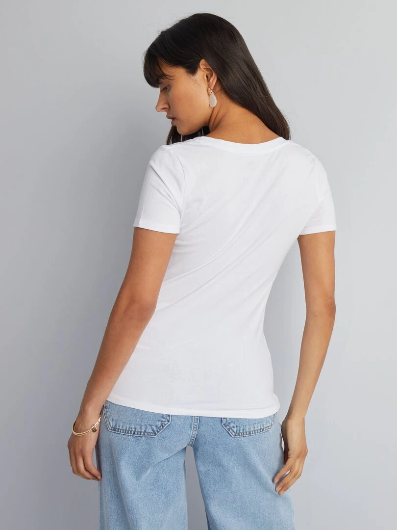 Tee shirt basique avec large encolure   blanc