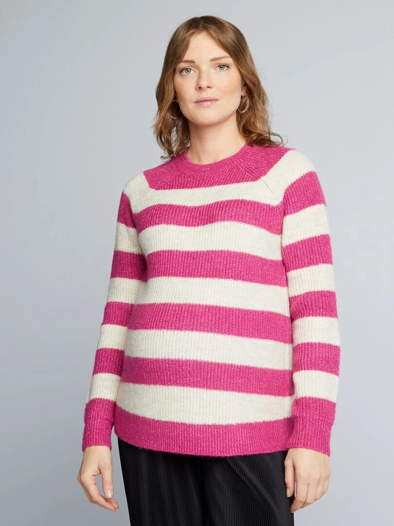 Pull grossesse en maille à rayures Rose/blanc