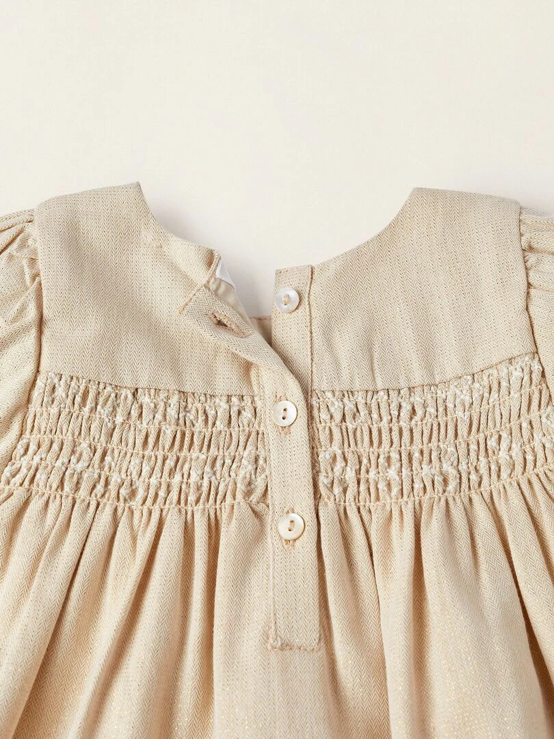 Robe + Bloomer avec fils Lurex pour Nouveau né manches courtes CÉRÉMONIE   Blanc