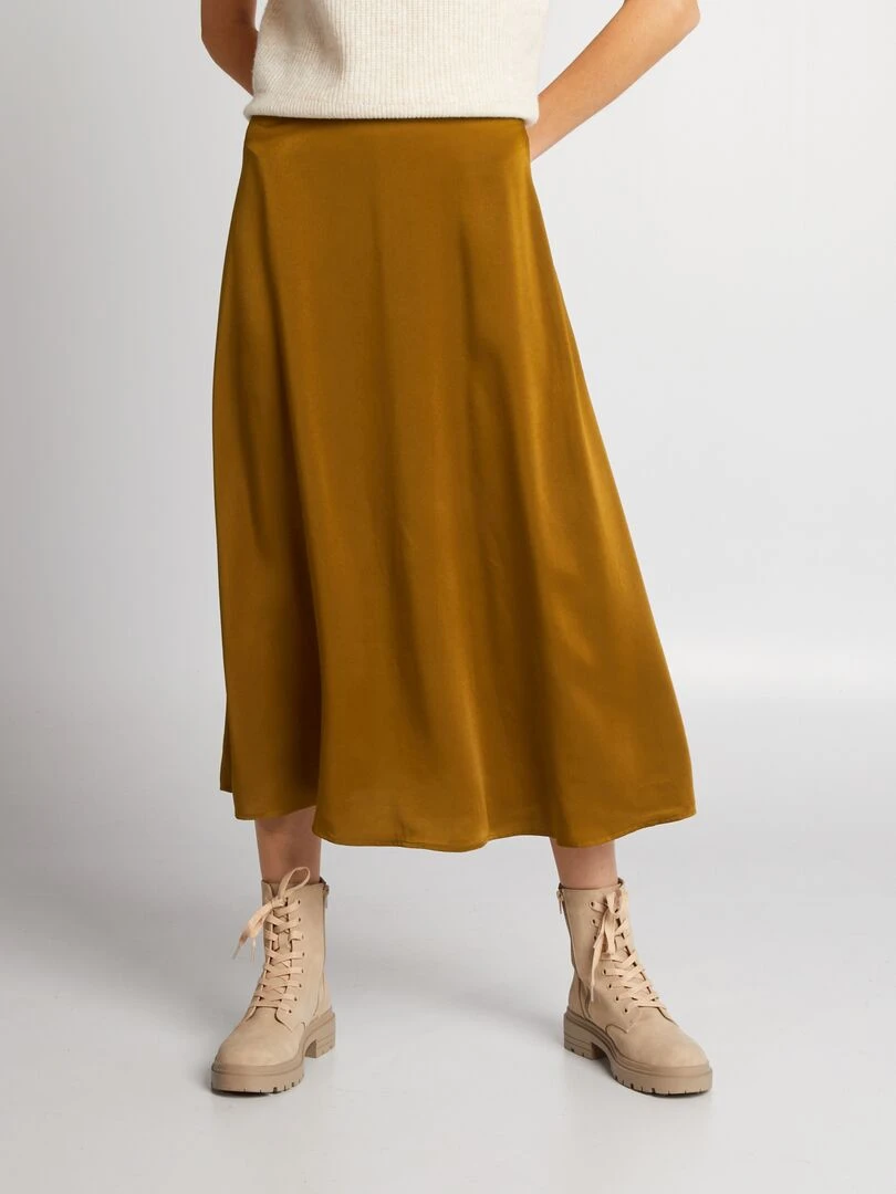 Jupe midi en satin Camel